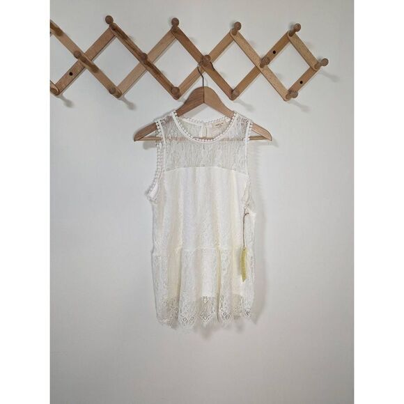 NWT Paper + Tee White Crochet Lace Sleeveless Tank Top - Size L - Picture 1 of 9